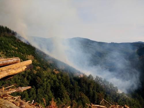 Fall Creek Road Fire - Smoke Over the Hills - July 30, 2018