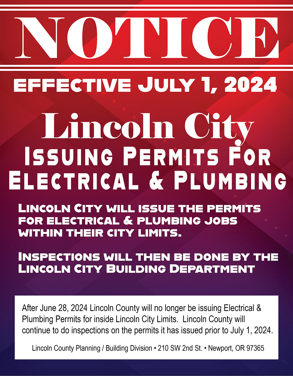 Lincoln City Permitting Change Notice