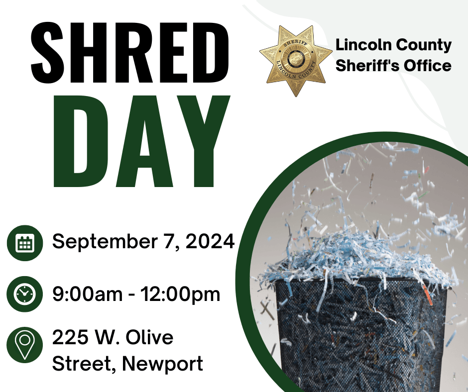 Picture of paper shredder. Text reads: Shred Day - September 7, 2024