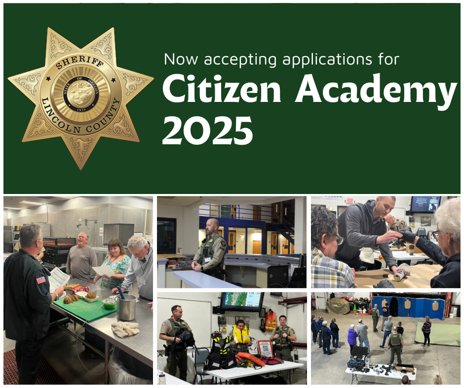 Collage of different Citizen Academy classes. People finger printing, using tasers, inside the jail,